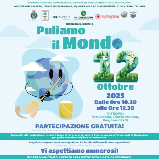 Borgosesia, torna “Puliamo il Mondo”: cittadini e associazioni insieme per la città Borgosesia, torna “Puliamo il Mondo”: cittadini e associazioni insieme per la città