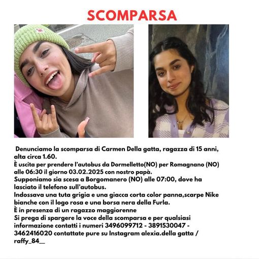 Appello per una ragazza scomparsa di 15 anni