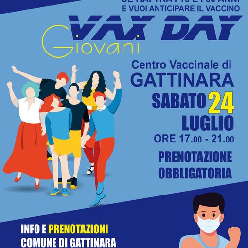 A Gattinara Sabato 24 luglio dalle 17.00 alle 21.00 il VAX DAY GIOVANI