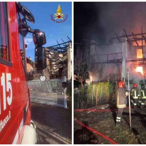 A fuoco un'abitazione di due piani a Cellio con Breia FOTO