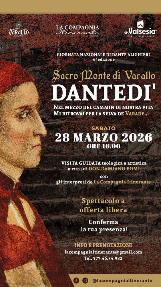 Varallo, il 28 marzo il “Dantedì” al Sacro Monte: visita guidata e spettacolo con La Compagnia Itinerante