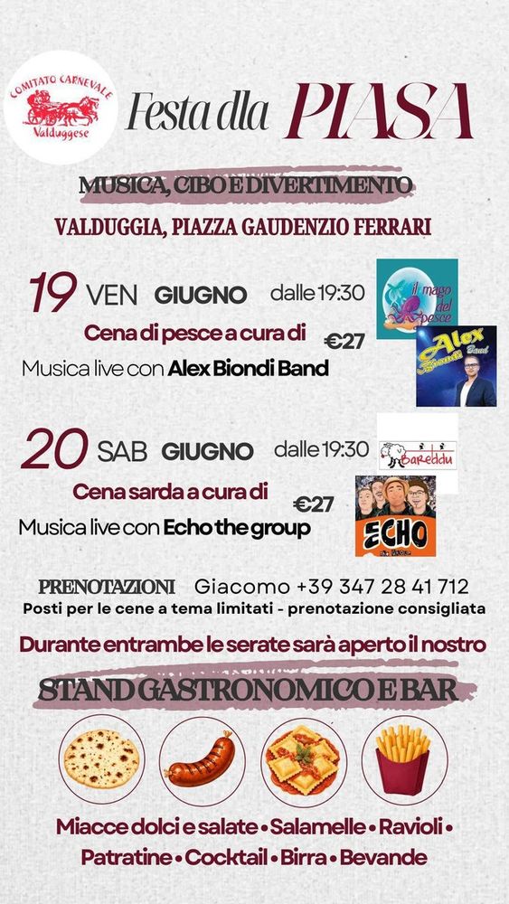 Festa dla Piasa a Valduggia, due serate tra cucina e musica dal vivo Festa dla Piasa a Valduggia, due serate tra cucina e musica dal vivo