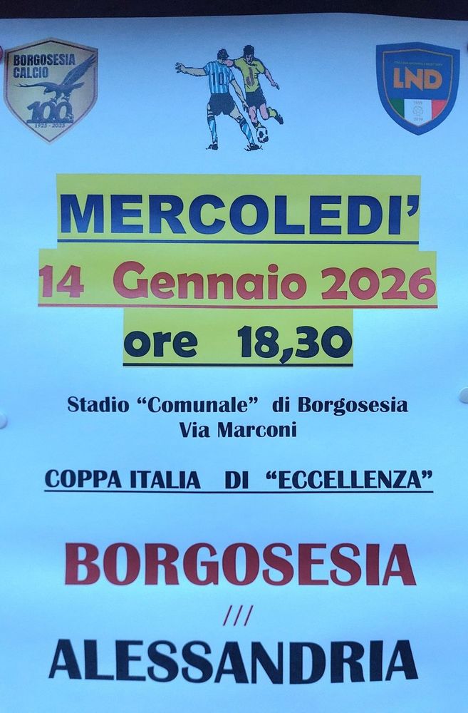 Borgosesia-Alessandria, al “Comunale” la sfida di Coppa Italia di Eccellenza