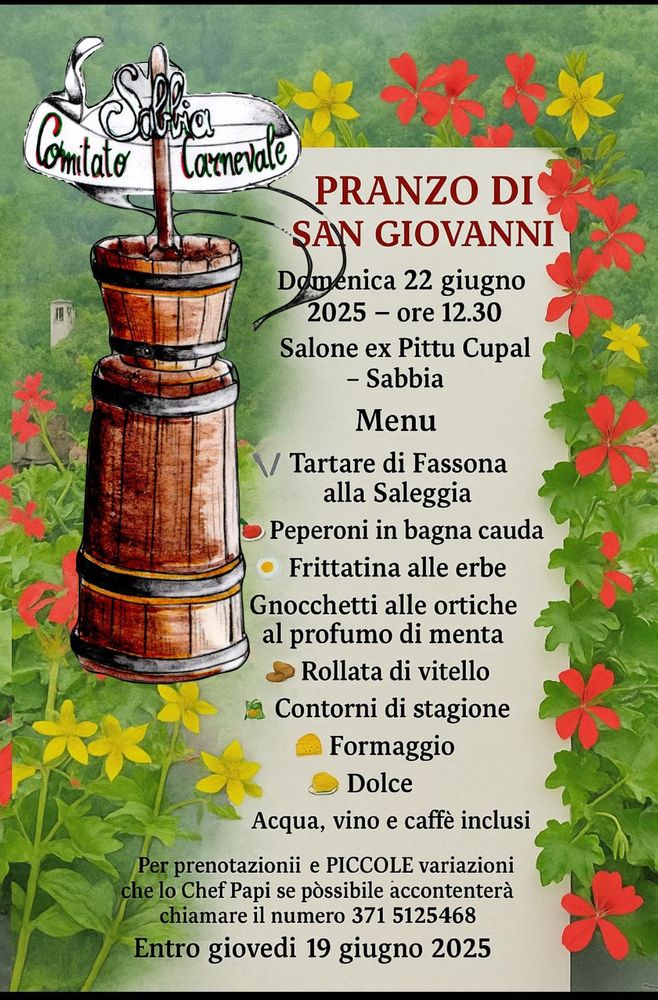Pranzo di San Giovanni a Sabbia: ecco il programma Pranzo di San Giovanni a Sabbia: ecco il programma