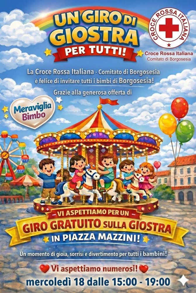 Borgosesia, un giro in giostra gratuito per i bambini: iniziativa della Croce Rossa in Piazza Mazzini