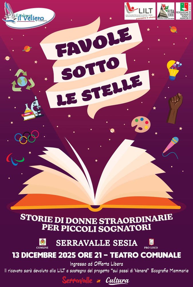 Serravalle Sesia, al Teatro Comunale arrivano le “Favole sotto le stelle”: storie di donne straordinarie per piccoli sognatori Serravalle Sesia, al Teatro Comunale arrivano le “Favole sotto le stelle”: storie di donne straordinarie per piccoli sognatori