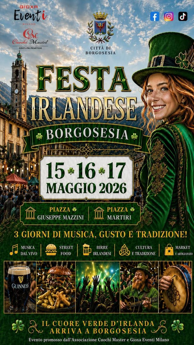 Borgosesia, tre giorni di Festa Irlandese tra musica, gusto e tradizione