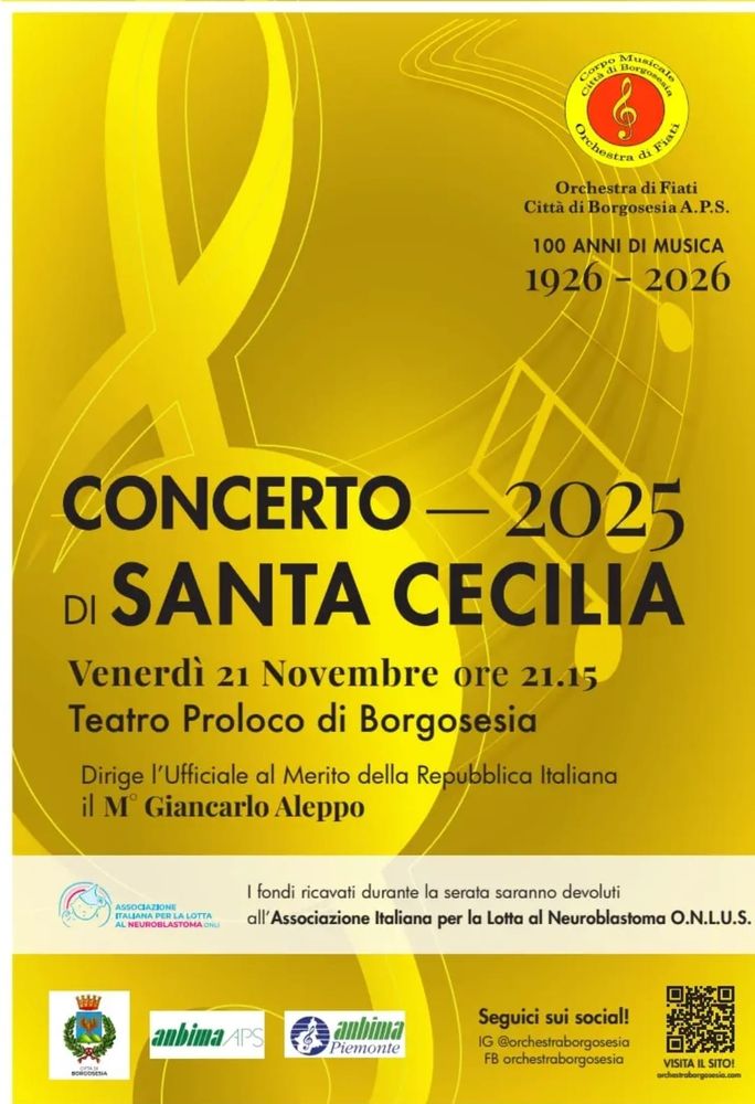 Borgosesia celebra Santa Cecilia con il concerto dell’Orchestra di Fiati: musica e solidarietà al Teatro Pro Loco