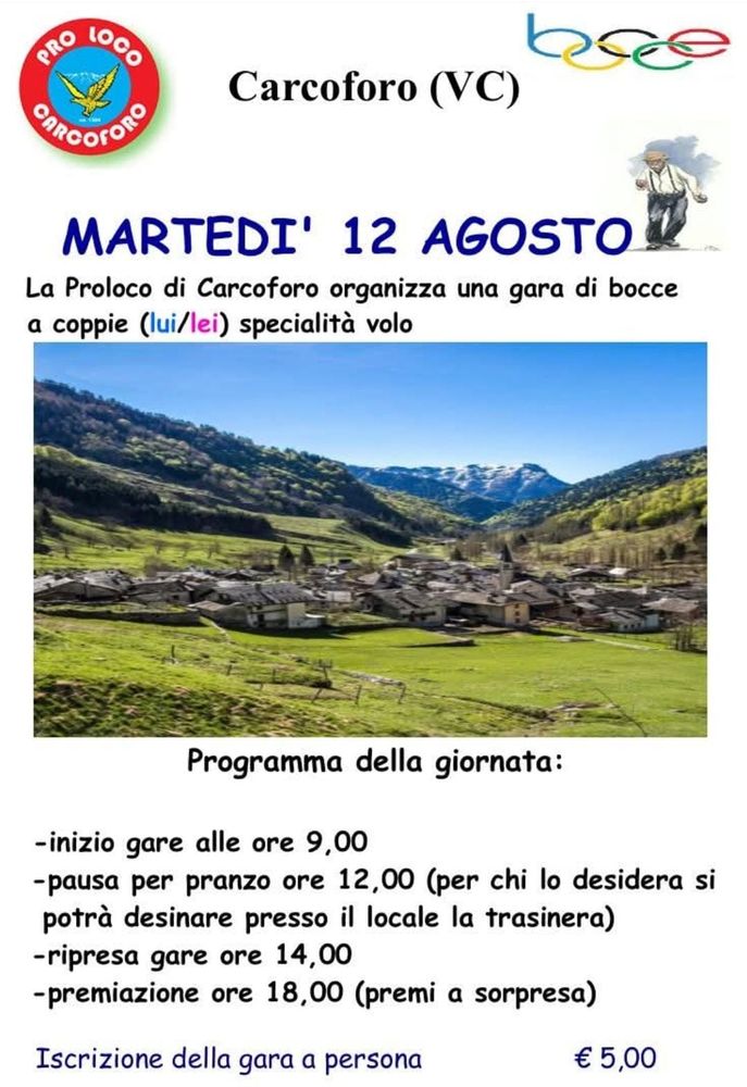 Carcoforo: martedì 12 agosto gara di bocce a coppie