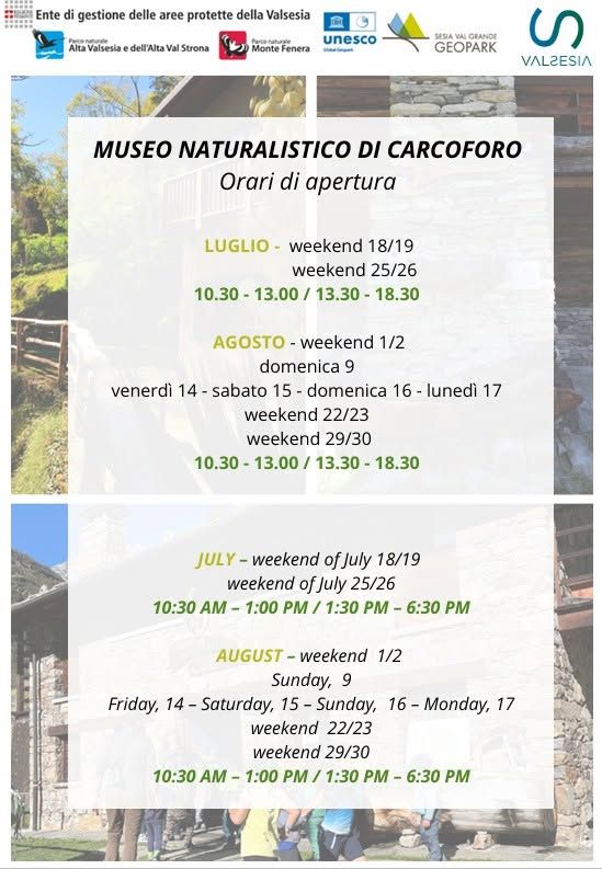 Carcoforo, riapre il Museo Naturalistico: ecco gli orari dell’estate
