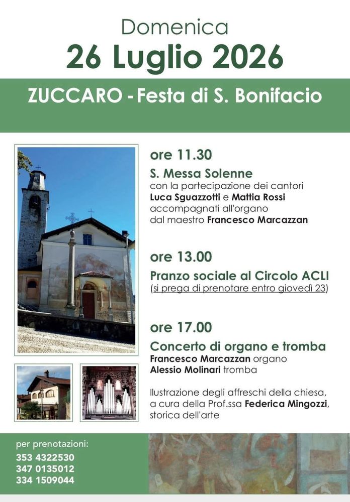 Zuccaro, domenica 26 luglio la Festa di San Bonifacio tra Messa, pranzo e musica Zuccaro, domenica 26 luglio la Festa di San Bonifacio tra Messa, pranzo e musica