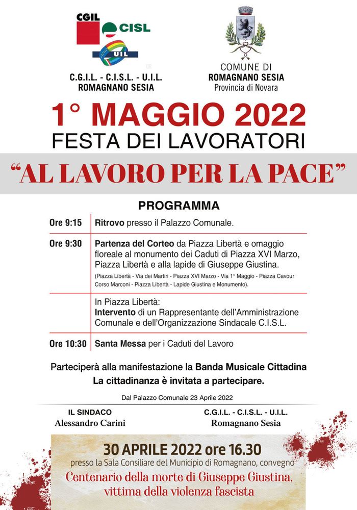 30 aprile e 1 maggio, conferenza e manifestazione a Romagnano Sesia