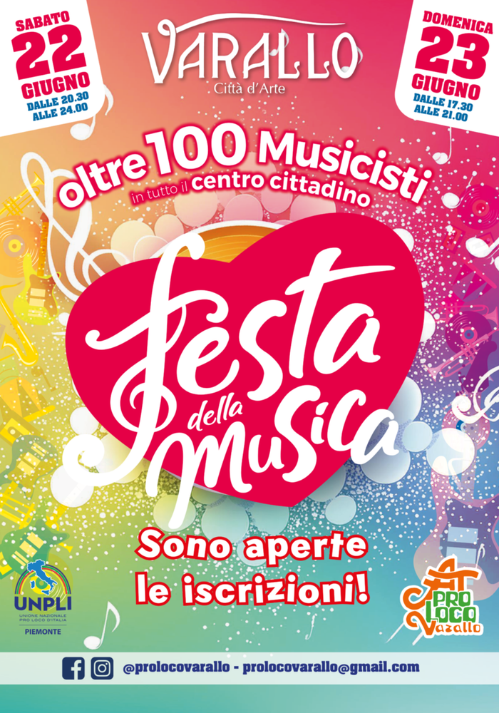 Festa della musica 2024, la Pro Loco di Varallo presenta il programma. Festa della musica 2024, la Pro Loco di Varallo presenta il programma.