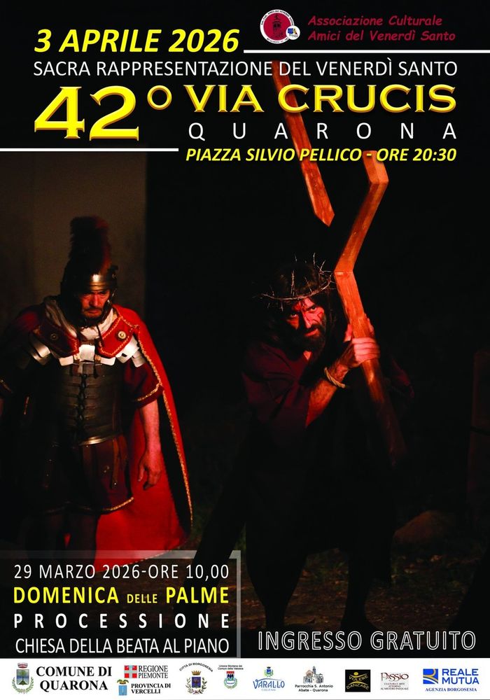 A Quarona torna la Via Crucis: il 3 aprile la 42ª sacra rappresentazione in piazza Silvio Pellico A Quarona torna la Via Crucis: il 3 aprile la 42ª sacra rappresentazione in piazza Silvio Pellico