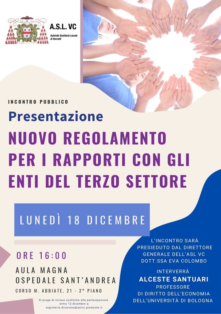 Vercelli, all’Ospedale le novità per gli Enti del Terzo Settore.