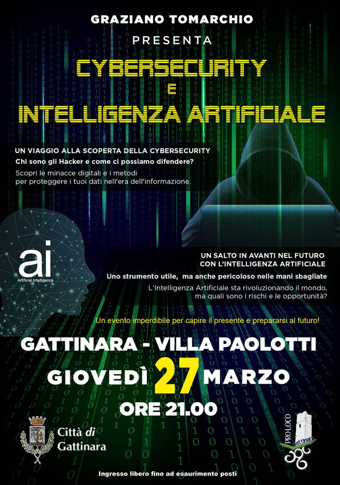 Gattinara: Serata dedicata alla &quot;CYBERSECURITY E INTELLIGENZA ARTIFICIALE&quot;