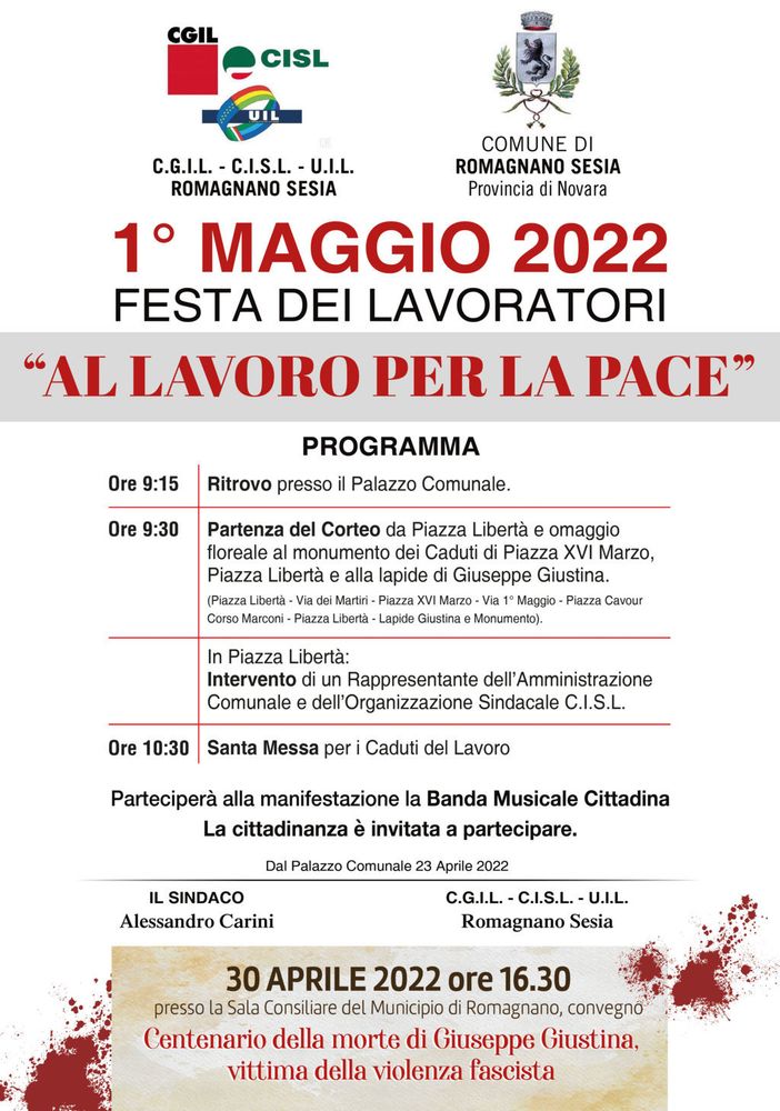 30 aprile e 1 maggio, conferenza e manifestazione a Romagnano Sesia