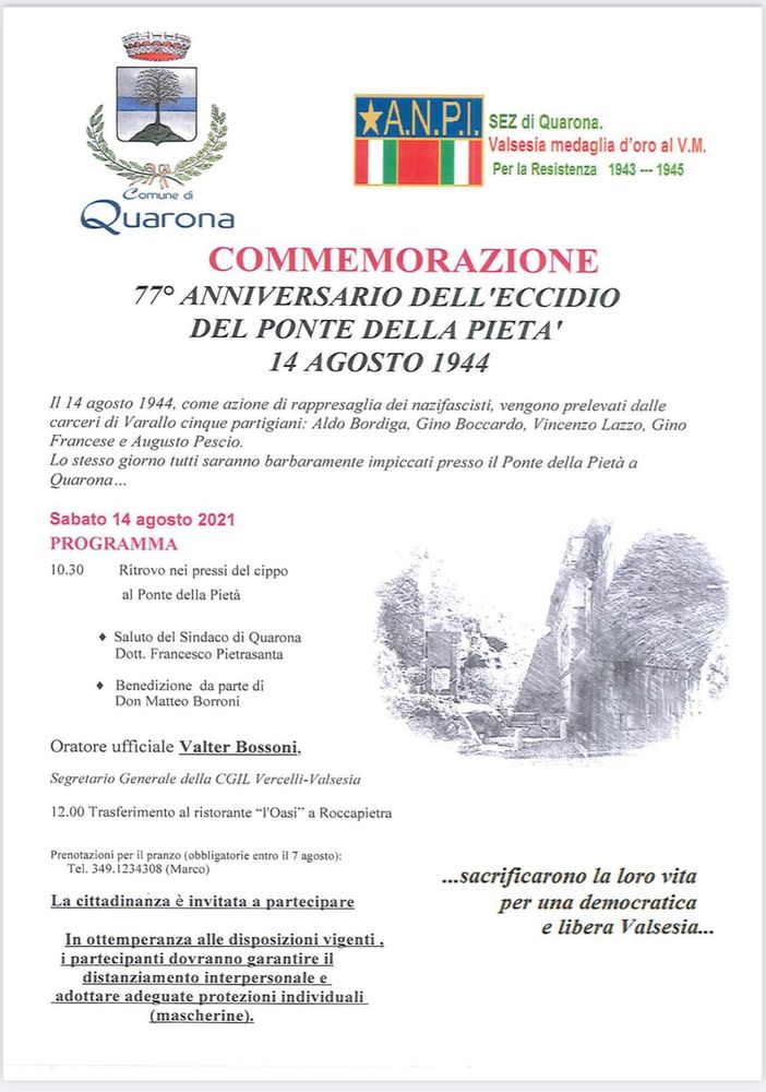 77esima commemorazione al Ponte della Pietà di Quarona