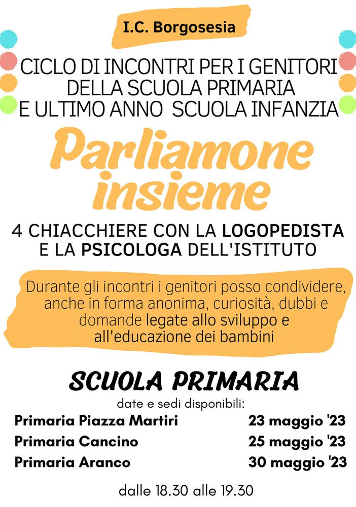 Borgosesia: Un ciclo di incontri rivolti ai genitori degli alunni