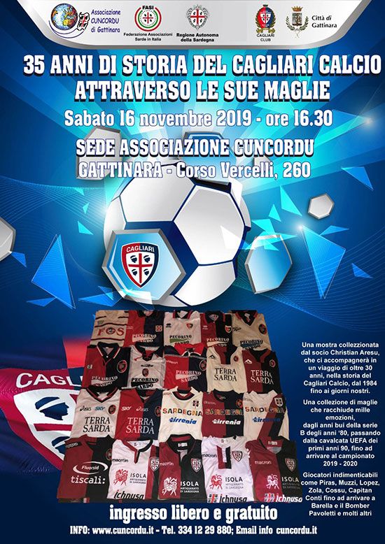 Gattinara: mostra &quot;35 anni di storia del Cagliari Calcio attraverso le sue maglie&quot;