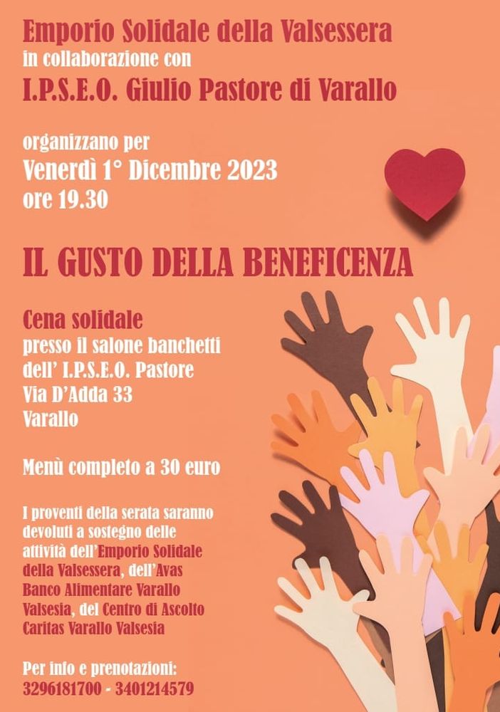 Varallo, “Il Gusto della Beneficenza”: la cena solidale a favore delle associazioni benefiche.