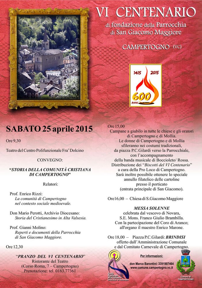 Il 25 Aprile 2015 iniziano i festeggiamenti per l’Anniversario dei 600 anni della fondazione della comunità di Campertogno