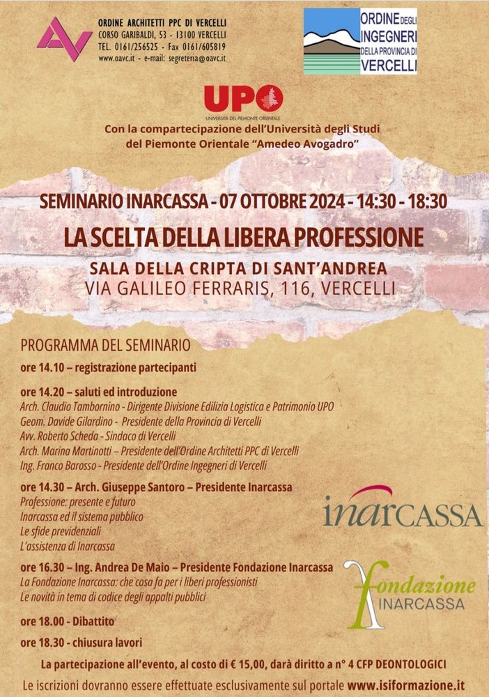 &quot;La scelta della libera professione&quot;, seminario a Vercelli