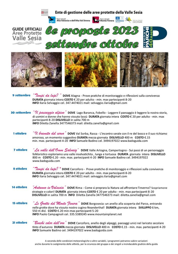 A settembre e ottobre le attività nei parchi della Valle del Sesia