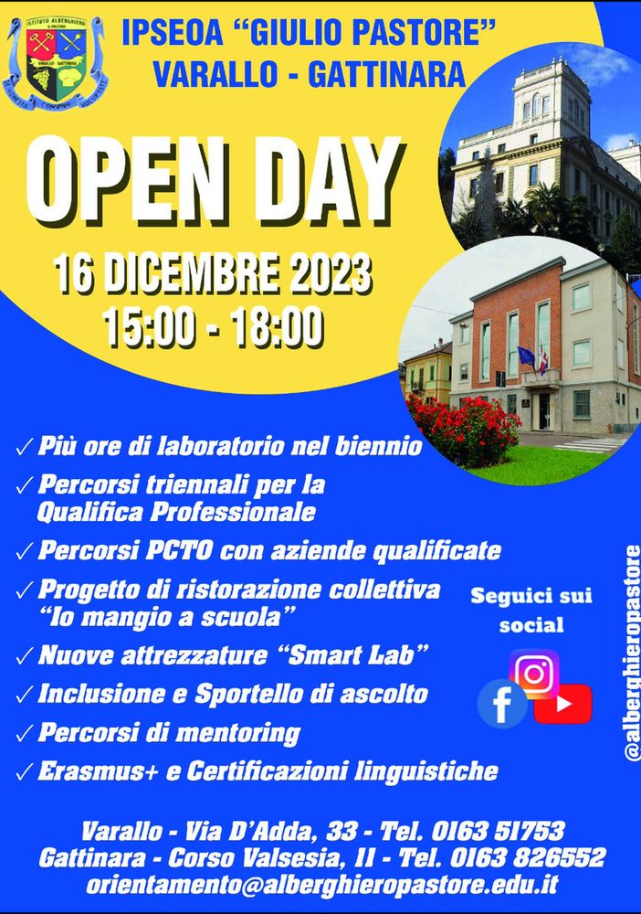 È tempo di Open Day all’IPSEOA “Giulio Pastore” Varallo-Gattinara.