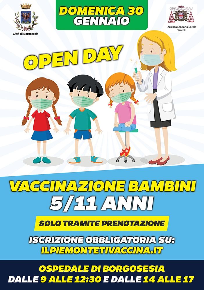 Borgosesia: Domenica 30 gennaio Open Day vaccinale per bimbi 5-11 anni