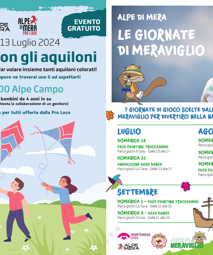 Alpe di Mera in festa: &quot;Bambini con gli aquiloni&quot; per volare con la fantasia.
