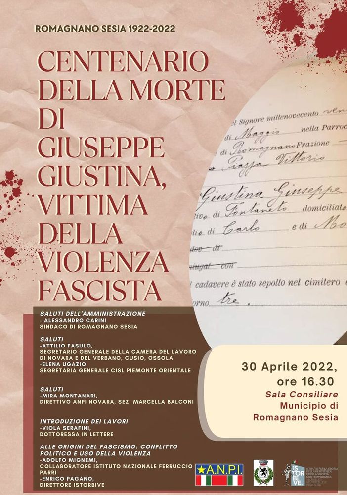 Romagnano: Centenario della morte di Giuseppe Giustina