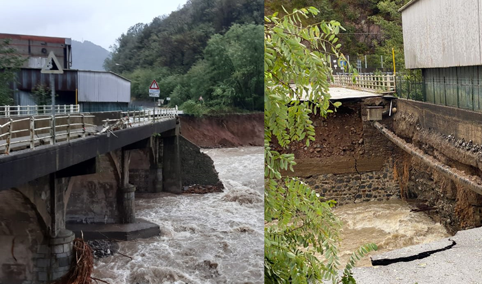 Maltempo, a Crevacuore crolla l'asfalto sul ponte dell'ex cartiera, viabilità sospesa FOTO