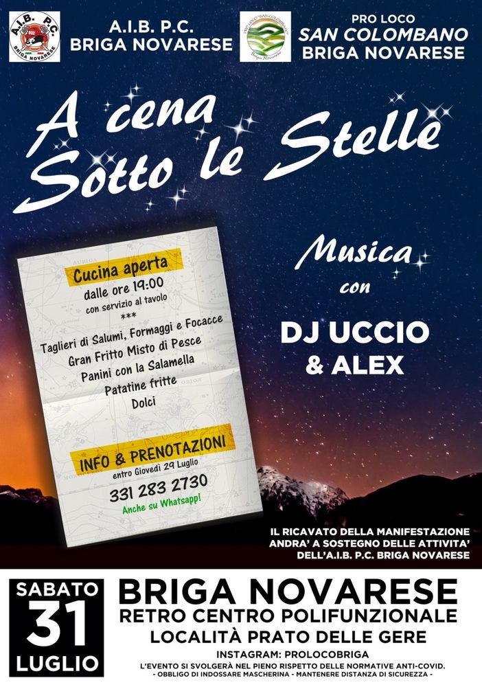 A cena sotto le stelle, a Briga Novarese musica e buon cibo