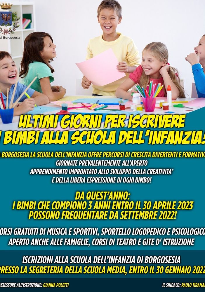 Borgosesia: Ultimi giorni per le iscrizioni alla scuola dell'infanzia