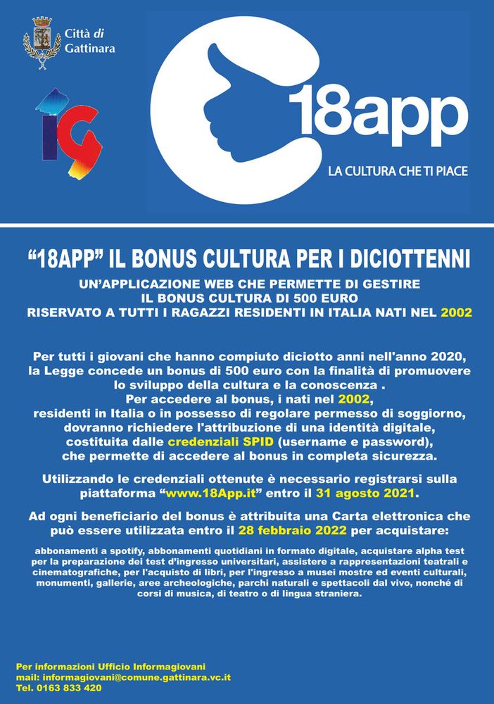 Gattinara: “18APP” UN BONUS CULTURA PER I DICIOTTENNI