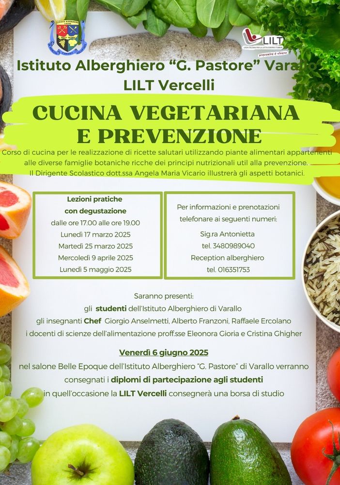 Corso di cucina vegetariana e prevenzione con l'istituto alberghiero di Varallo