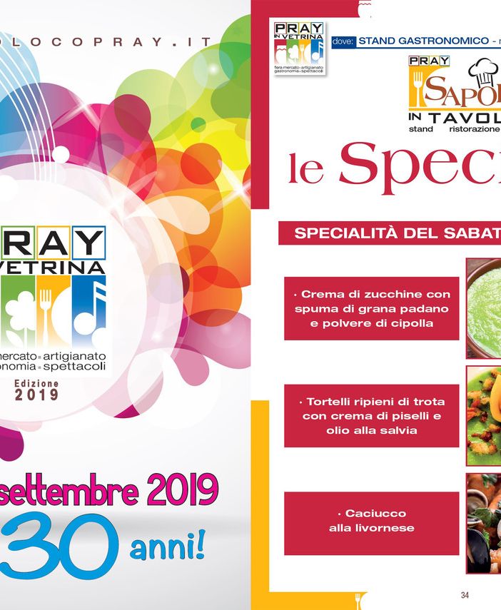 30 anni di Pray in Vetrina: il menù speciale di sabato 14 settembre