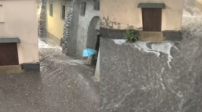 Varallo, cantine allagate e tendoni strappati. Mera imbiancata dalla grandine