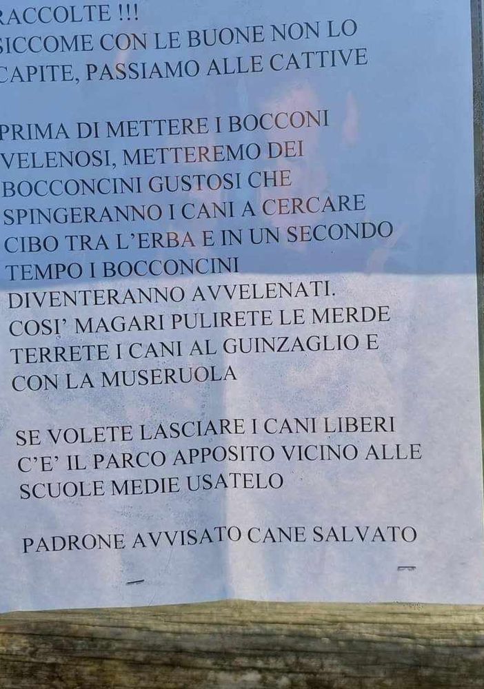 Bocconi avvelenati, allarme a Pray per un messaggio shock apparso nell'area verde