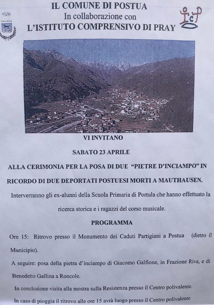 Postua: Oggi cerimonia di posa di due &quot;Pietre d'inciampo&quot;