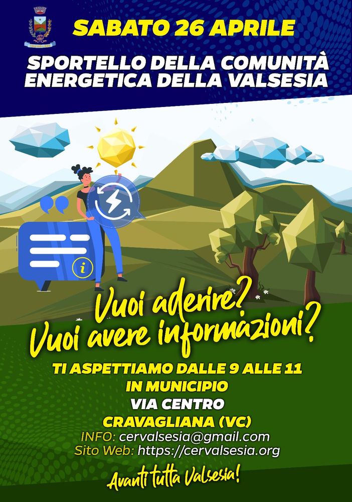 Cravagliana: sabato 26 aprile sarà attivo lo sportello della Comunità Energetica della Valsesia