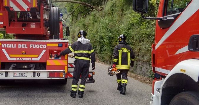 Ondata di maltempo a Valdilana, pali inclinati e piante sulle strade: Vigili del Fuoco in azione nella notte