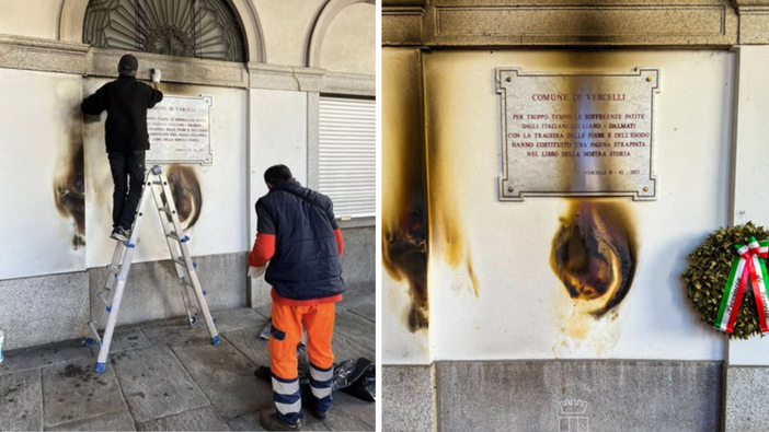 Vercelli, vandalismo in piazza Municipio: ubriaco danneggia il monumento alle vittime delle Foibe.
