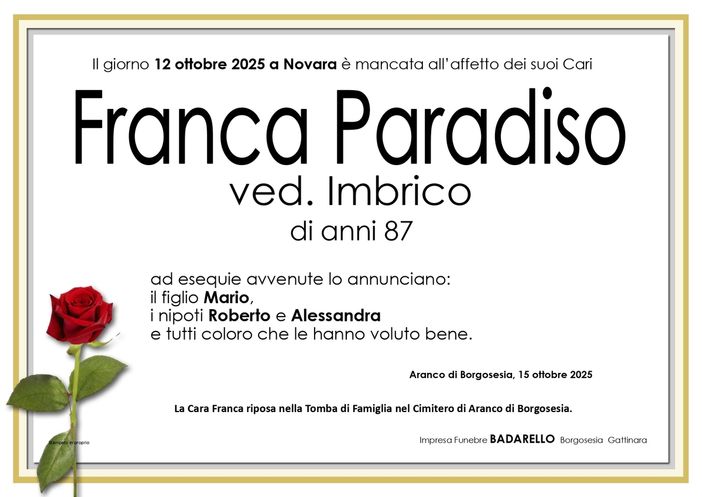 Franca Paradiso, ved. Imbrico