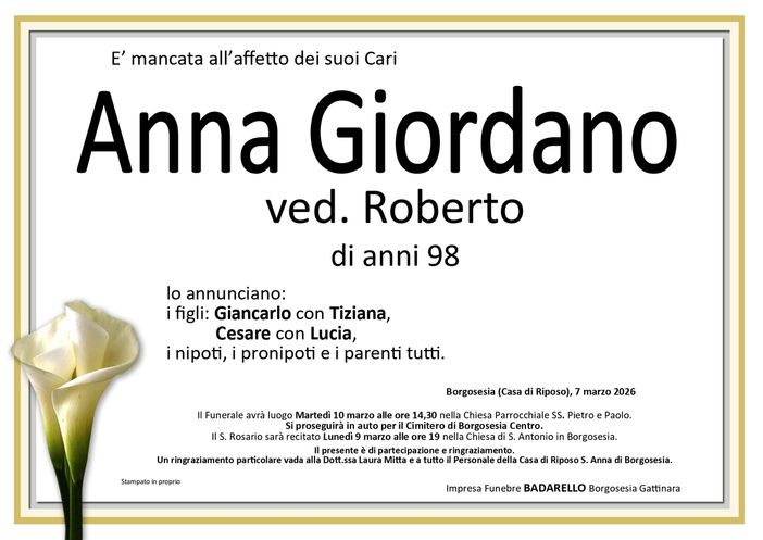 Anna Giordano, ved. Roberto