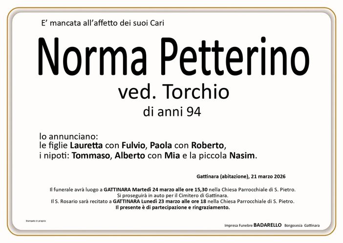 Norma Petterino, ved. Torchio