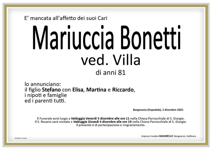 Mariuccia Bonetti, ved. Villa