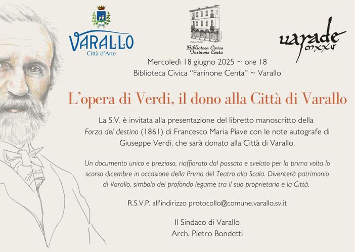 Varallo, in dono il manoscritto con le note autografe di Giuseppe Verdi