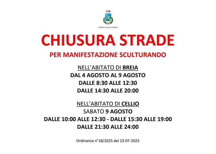 Sculturando 2025: chiusure temporanee al traffico a Breia e Cellio